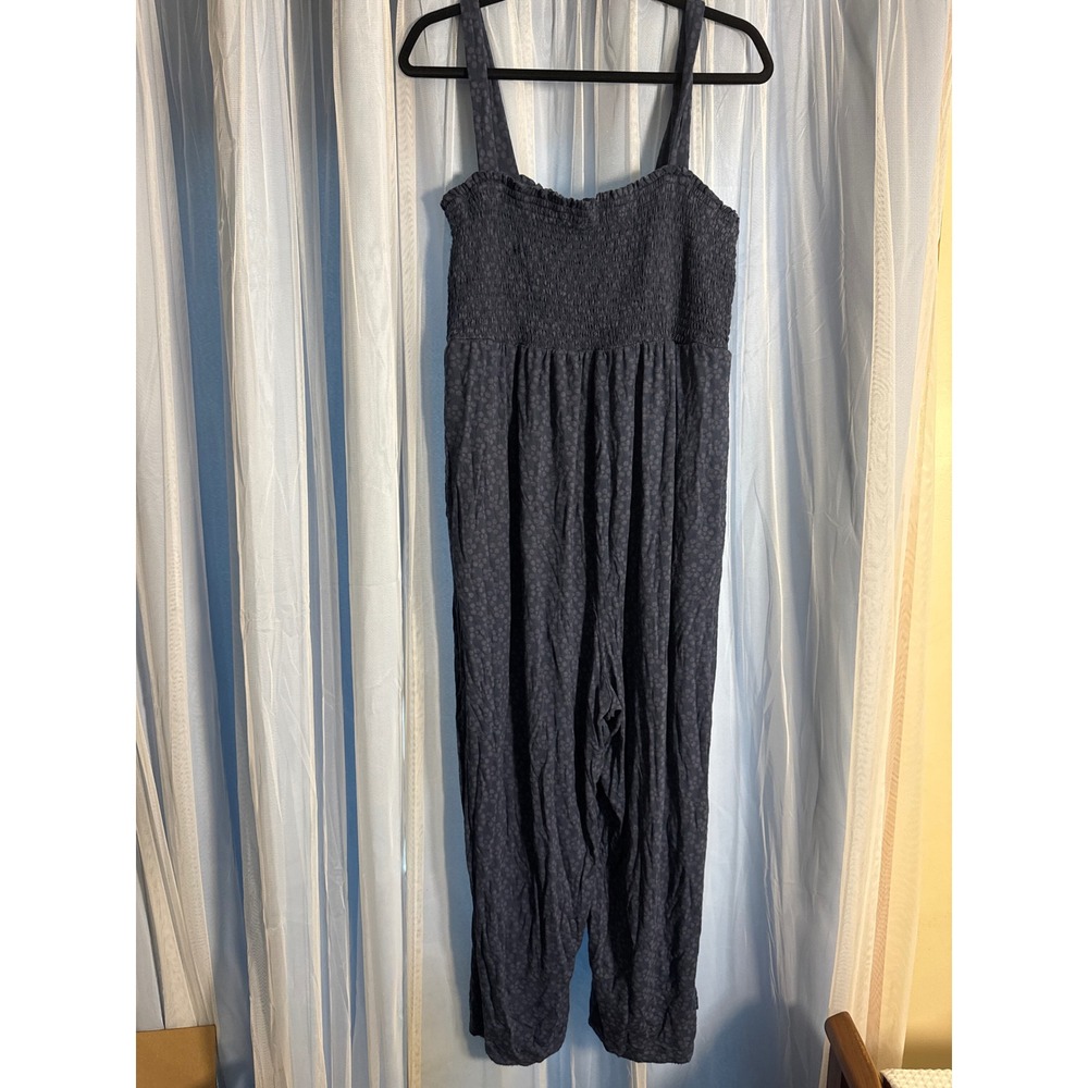 Isabel Jumpsuit Women‎ XL Blue Smocked Maternity Polka Dot Rayon Spandex
